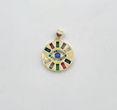 18K Gold Filled Colorful Evil Eye Round Disc Charm, CP1332